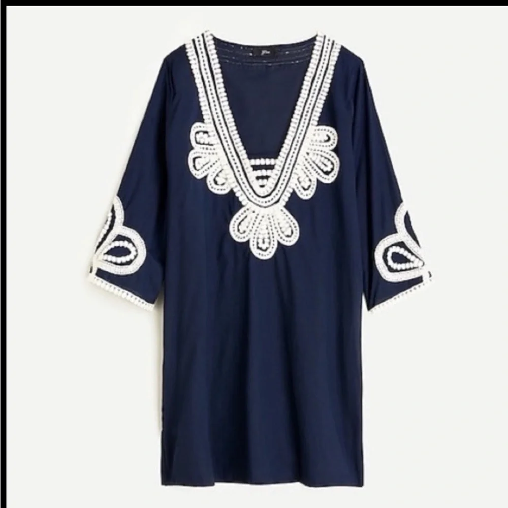 💵 J. Crew | Corded Trim Short Tunic Dress Swim CoverUp | Navy Blue - Picture 11 of 12